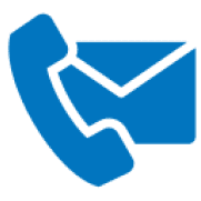 Blue phone and envelope icon on black.